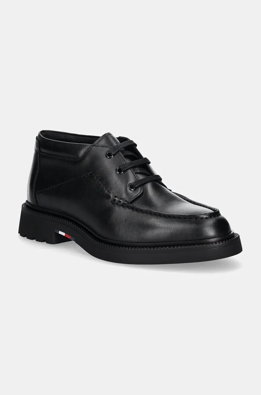 Kožené poltopánky Tommy Hilfiger HILFIGER COMFORT LWT LTH M TOE B pánske, čierna farba, FM0FM05264