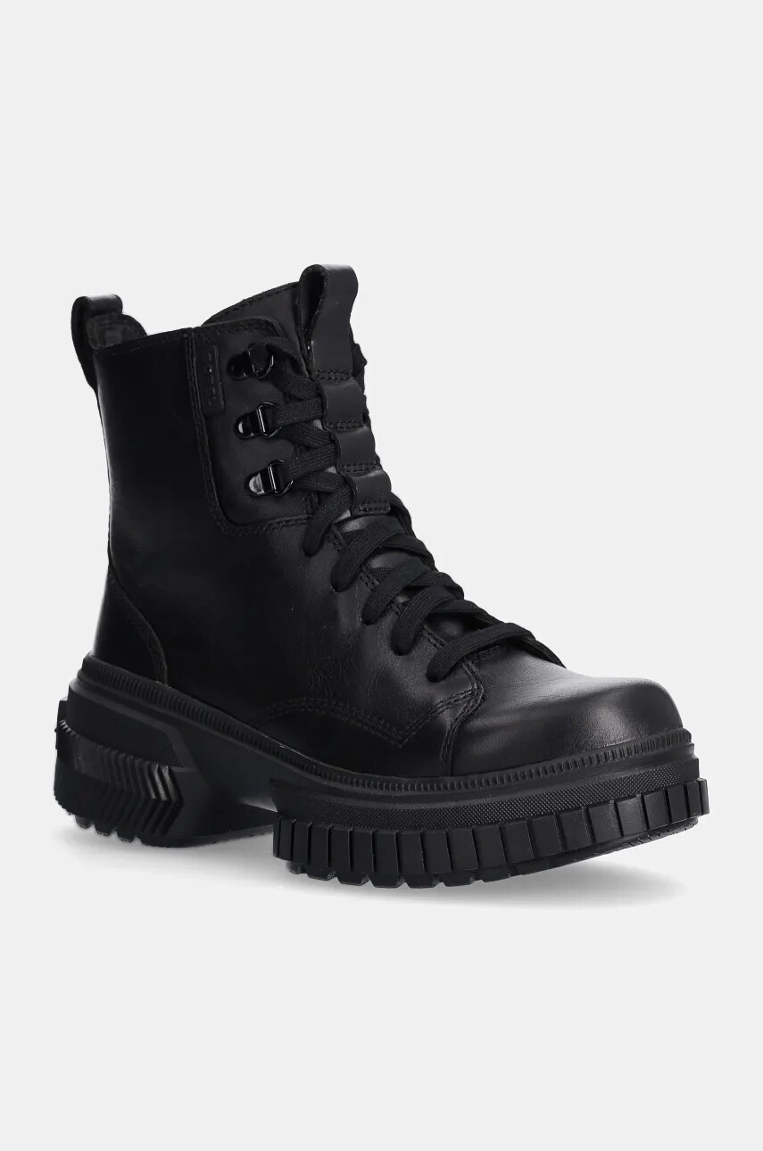 Kožené workery Sorel ONA AVE BOOT LACE WP dámske, čierna farba, na plochom podpätku, 2102151010