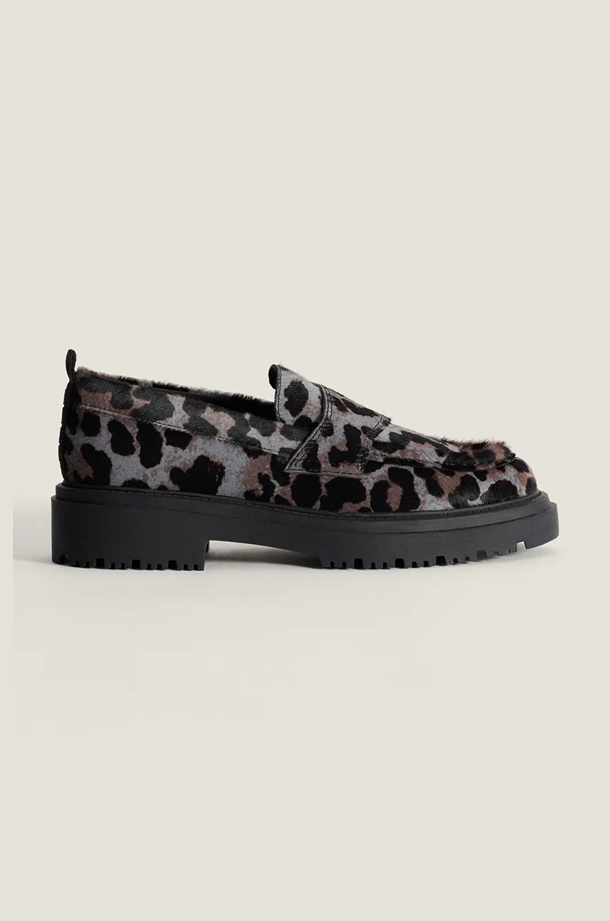 Kožené mokasíny Hoff MOCASIN LEOPARD GRIS dámske, šedá farba, na plochom podpätku, 22428003