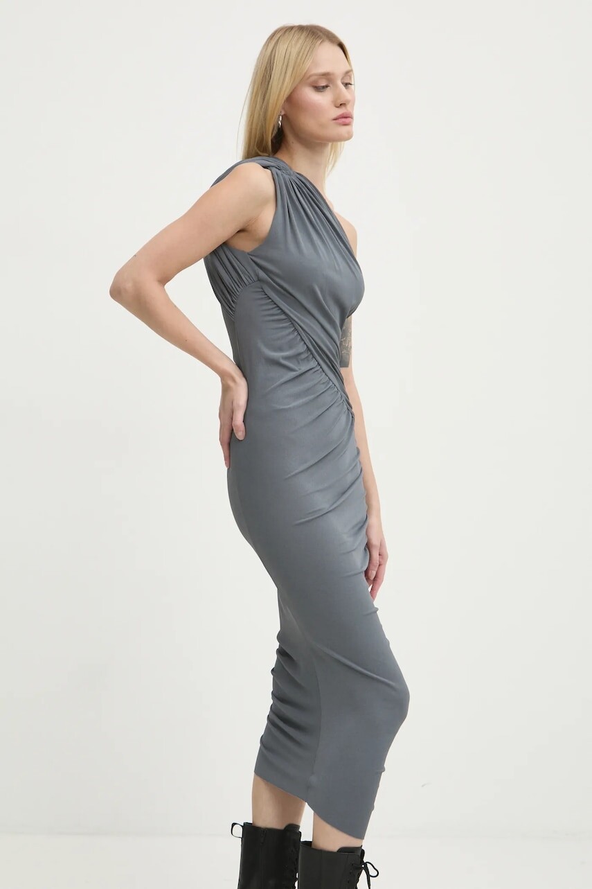 Šaty Rick Owens Lilies šedá farba, midi, priliehavá, LI02D5526CVI
