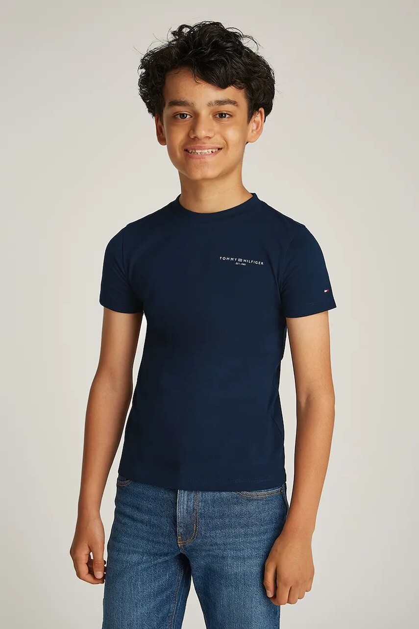 Detské bavlnené tričko Tommy Hilfiger tmavomodrá farba, s potlačou, KS0KS00594