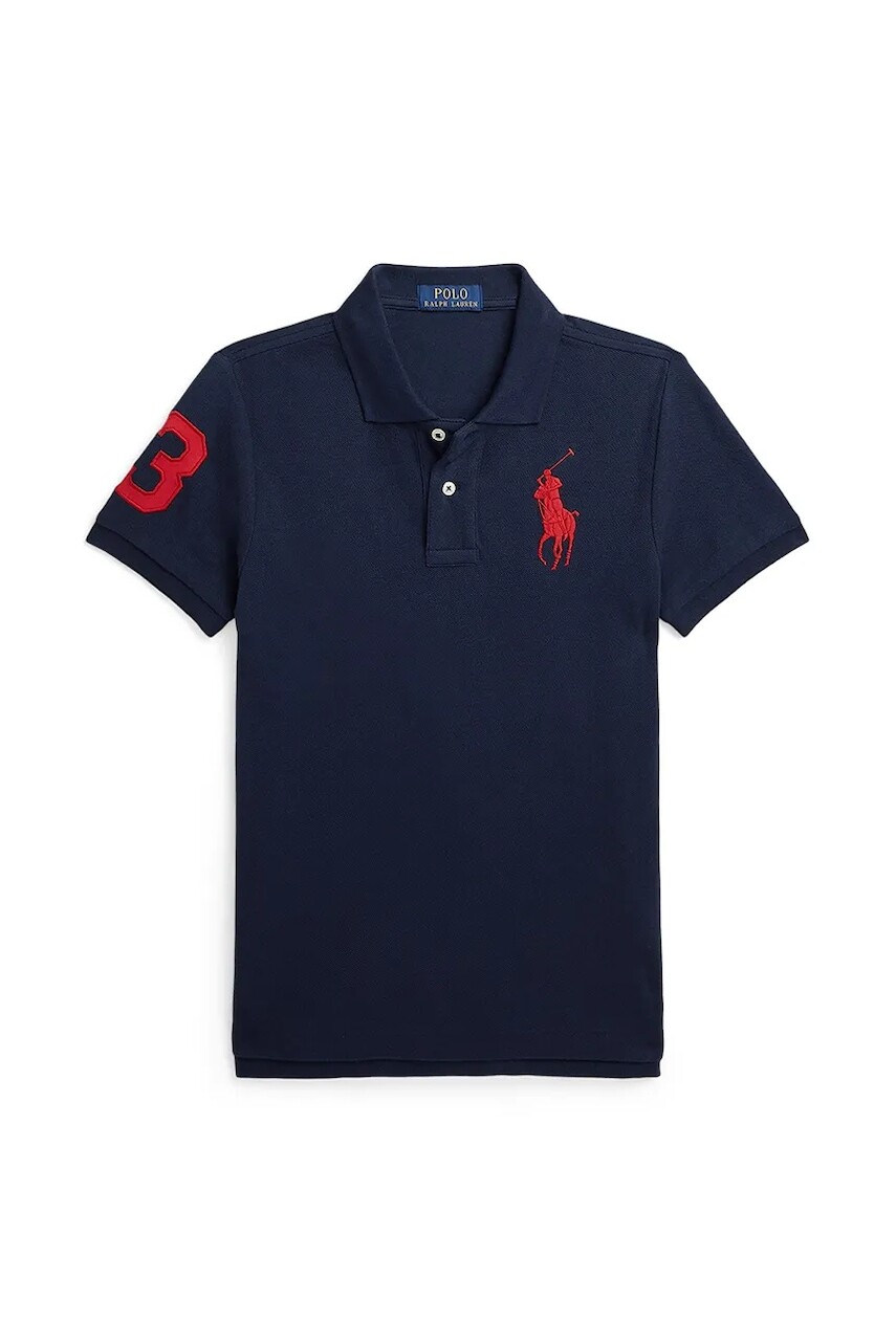 Detská bavlnená polokošeľa Polo Ralph Lauren tmavomodrá farba, s potlačou, 323708861113