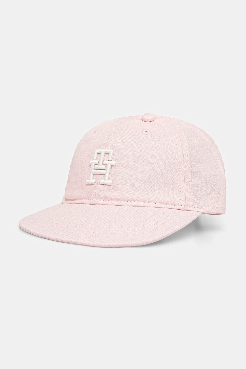 Detská bavlnená šiltovka Tommy Hilfiger ružová farba, jednofarebná, AU0AU01954