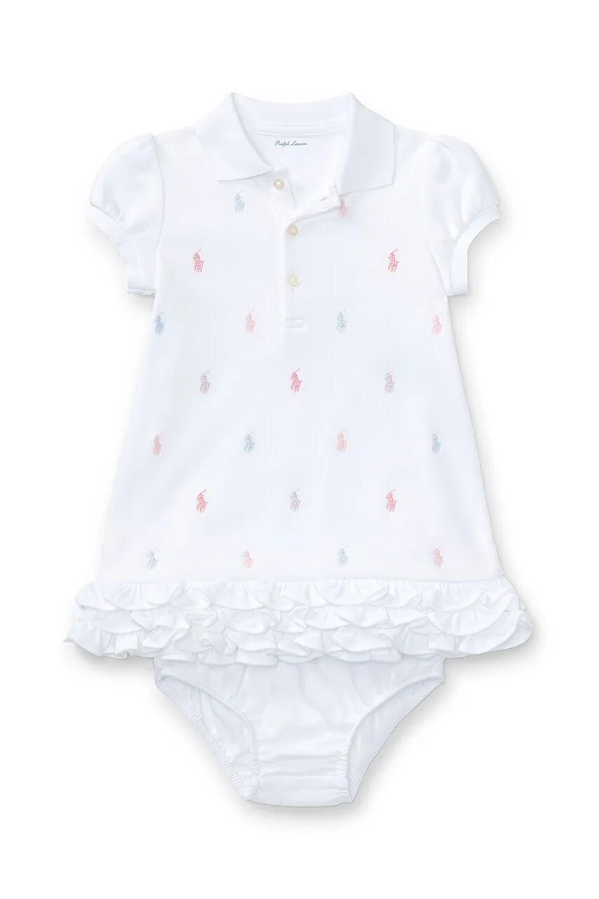 Bavlnené detské šaty Polo Ralph Lauren biela farba, mini, áčkový strih, 310676237002