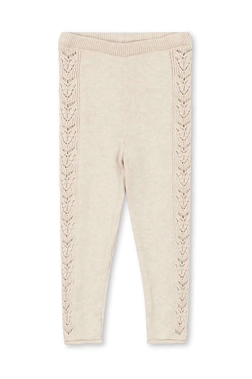 Detské legíny Konges Sløjd CABBY KNIT PANTS béžová farba, s nášivkou, KS101447