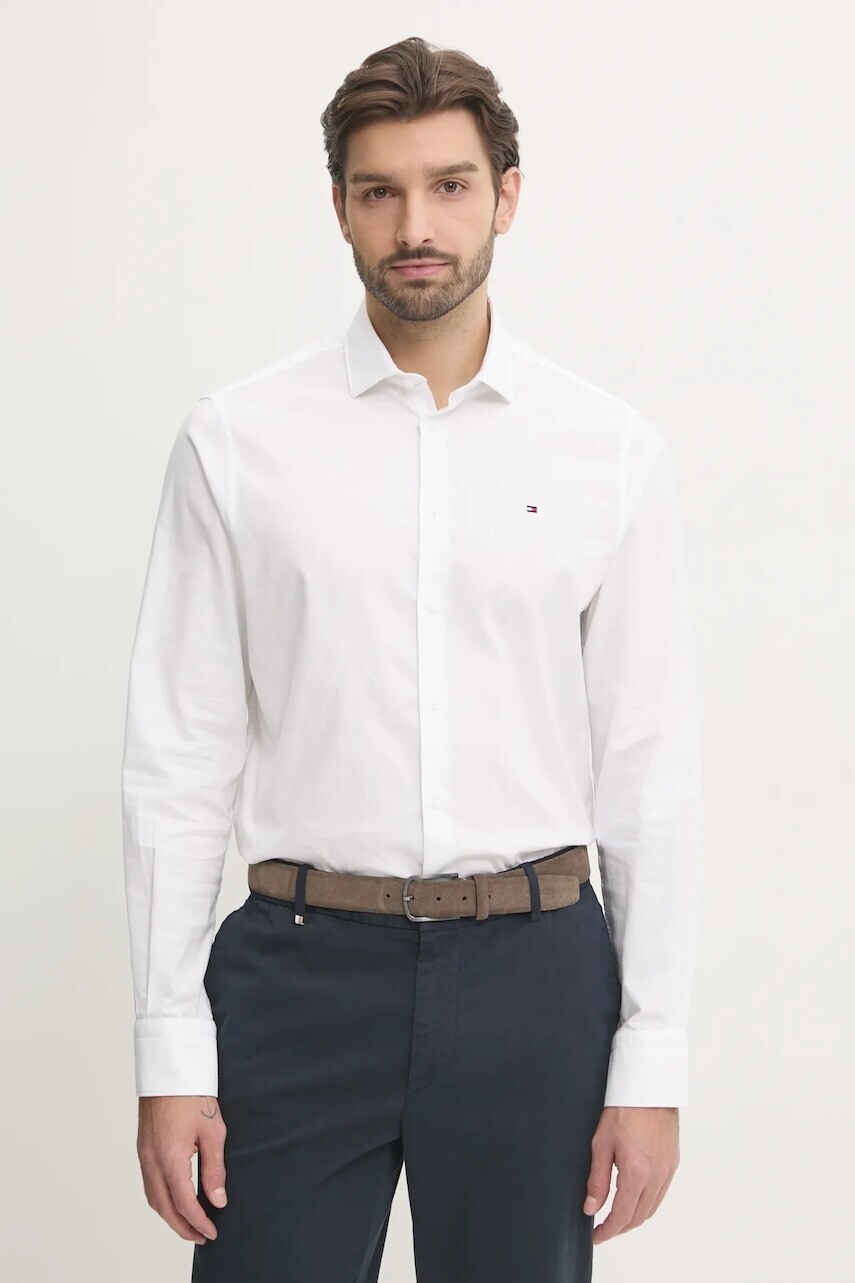 Bavlnená košeľa Tommy Hilfiger pánska, biela farba, slim, s talianskym golierom, MW0MW37597