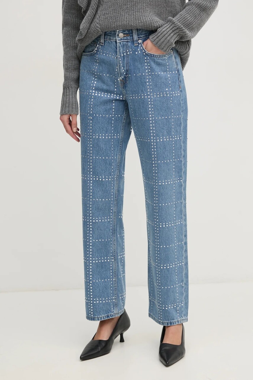 Rifle Pepe Jeans STRAIGHT JEANS HW GLITTER dámske, vysoký pás, PL204832
