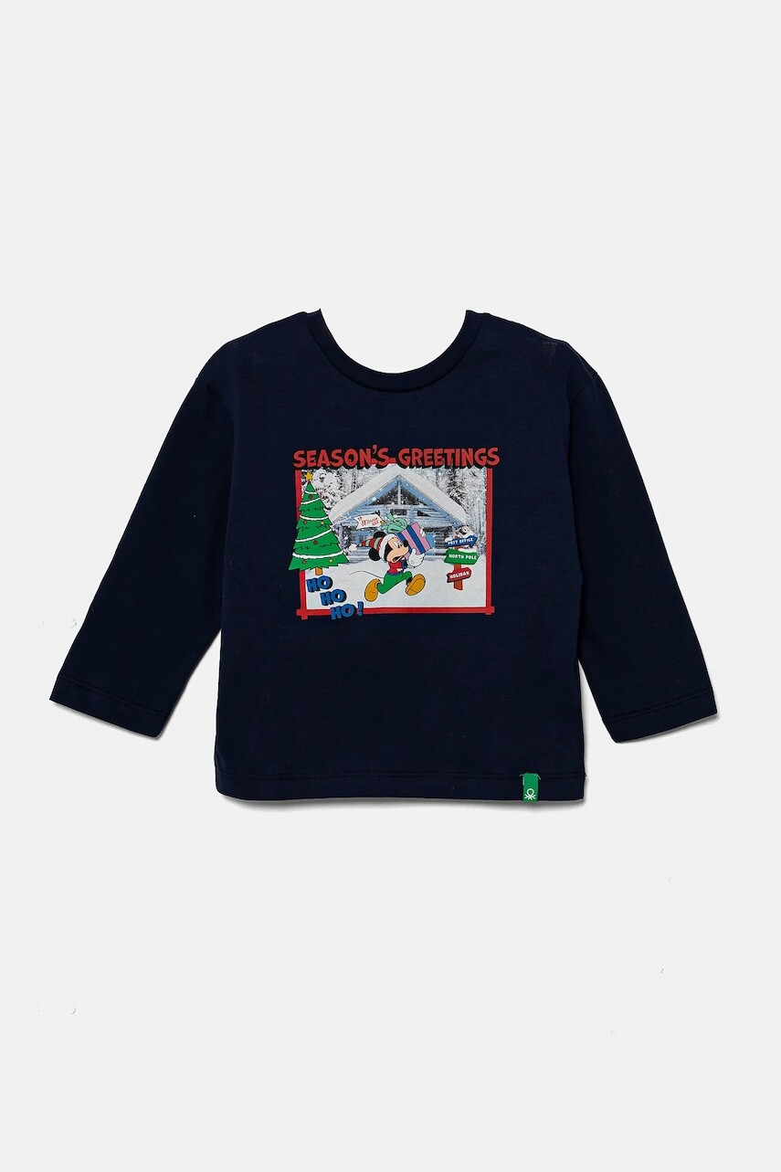 Detská bavlnená košeľa s dlhým rukávom United Colors of Benetton tmavomodrá farba, s potlačou, 3ATNG10GP