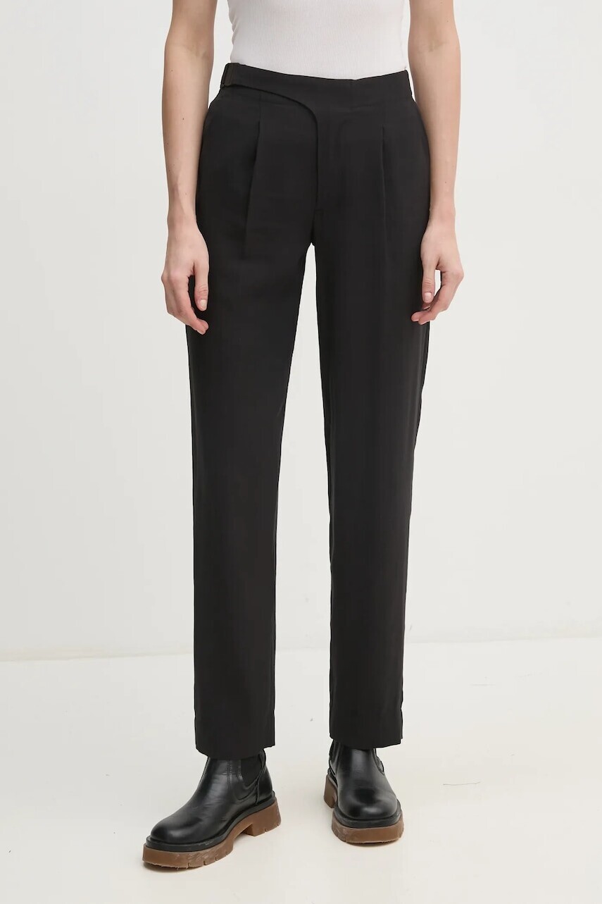 Nohavice Calvin Klein Jeans dámske, čierna farba, rovné, vysoký pás, J20J224846