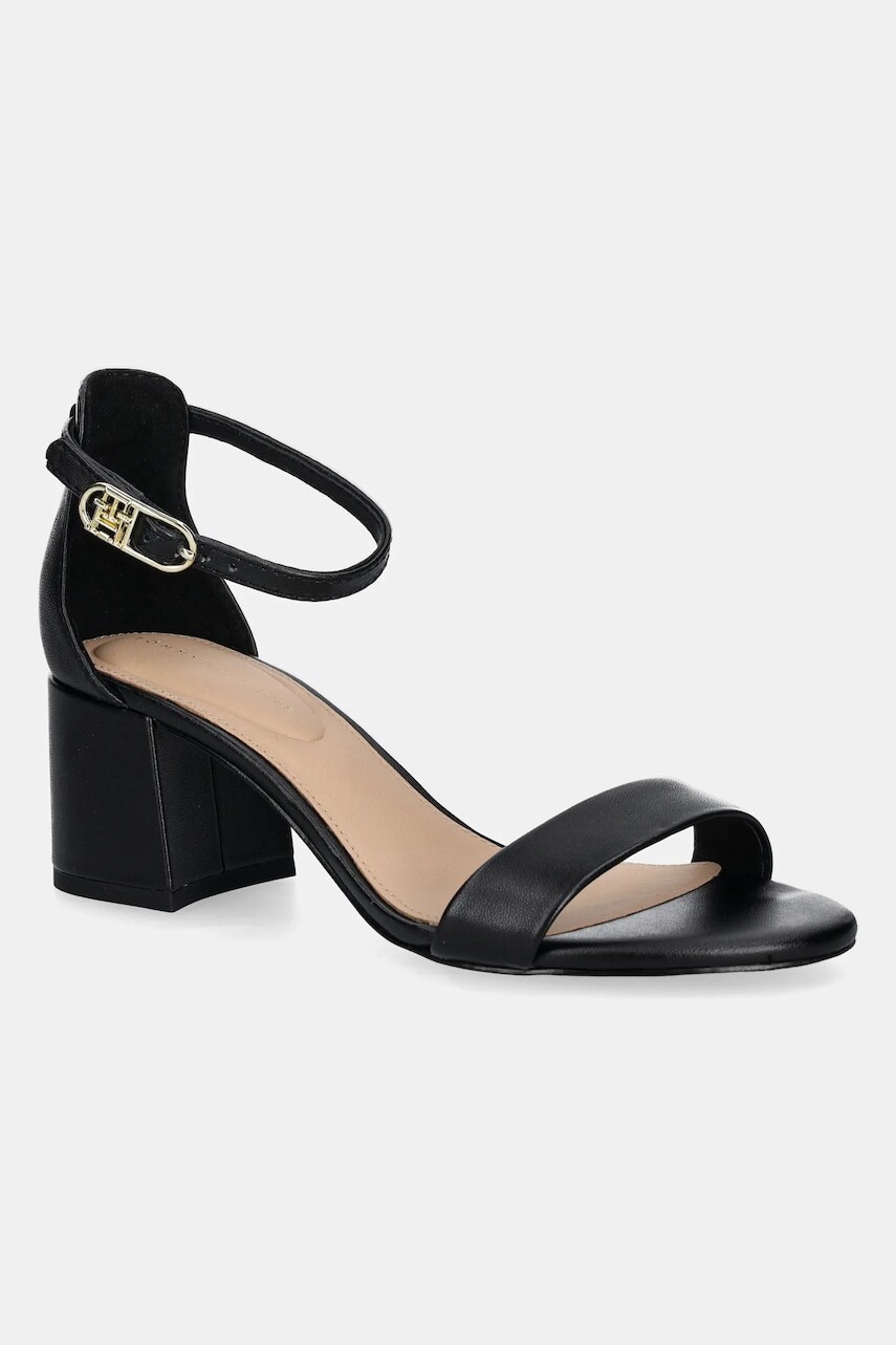 Kožené sandále Tommy Hilfiger LEATHER ANKLE STRAP HEEL SANDAL čierna farba, FW0FW08673