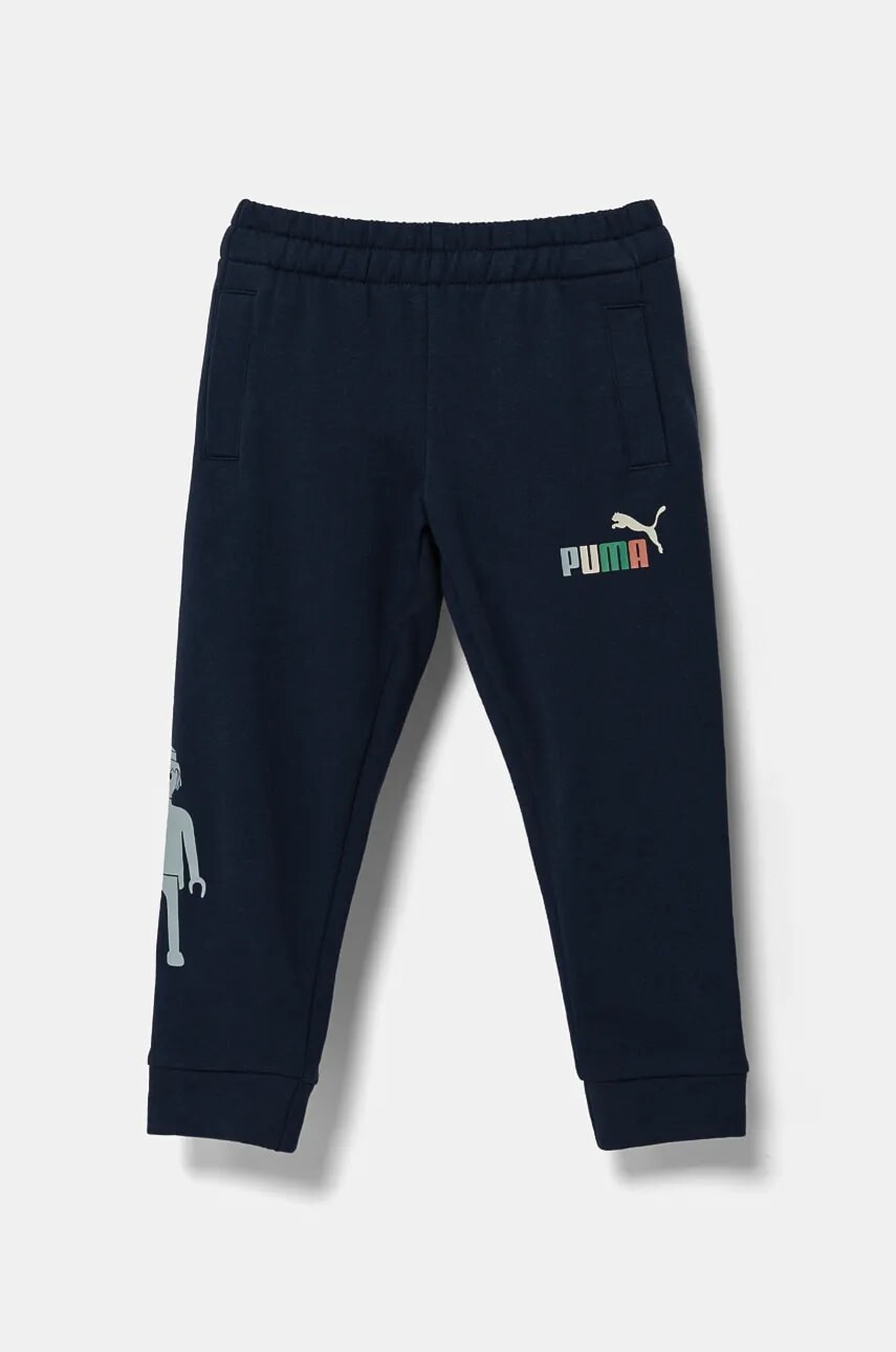 Detské bavlnené tepláky Puma X PLAYMOBIL tmavomodrá farba, s potlačou, 627391