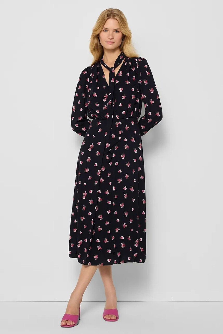 Šaty Bizuu CORALIE čierna farba, midi, áčkový strih, SUKIENKA CORALIE_BARGA_AW24