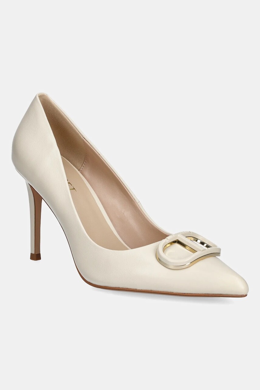 Kožené lodičky Twinset béžová farba, 251TCP060