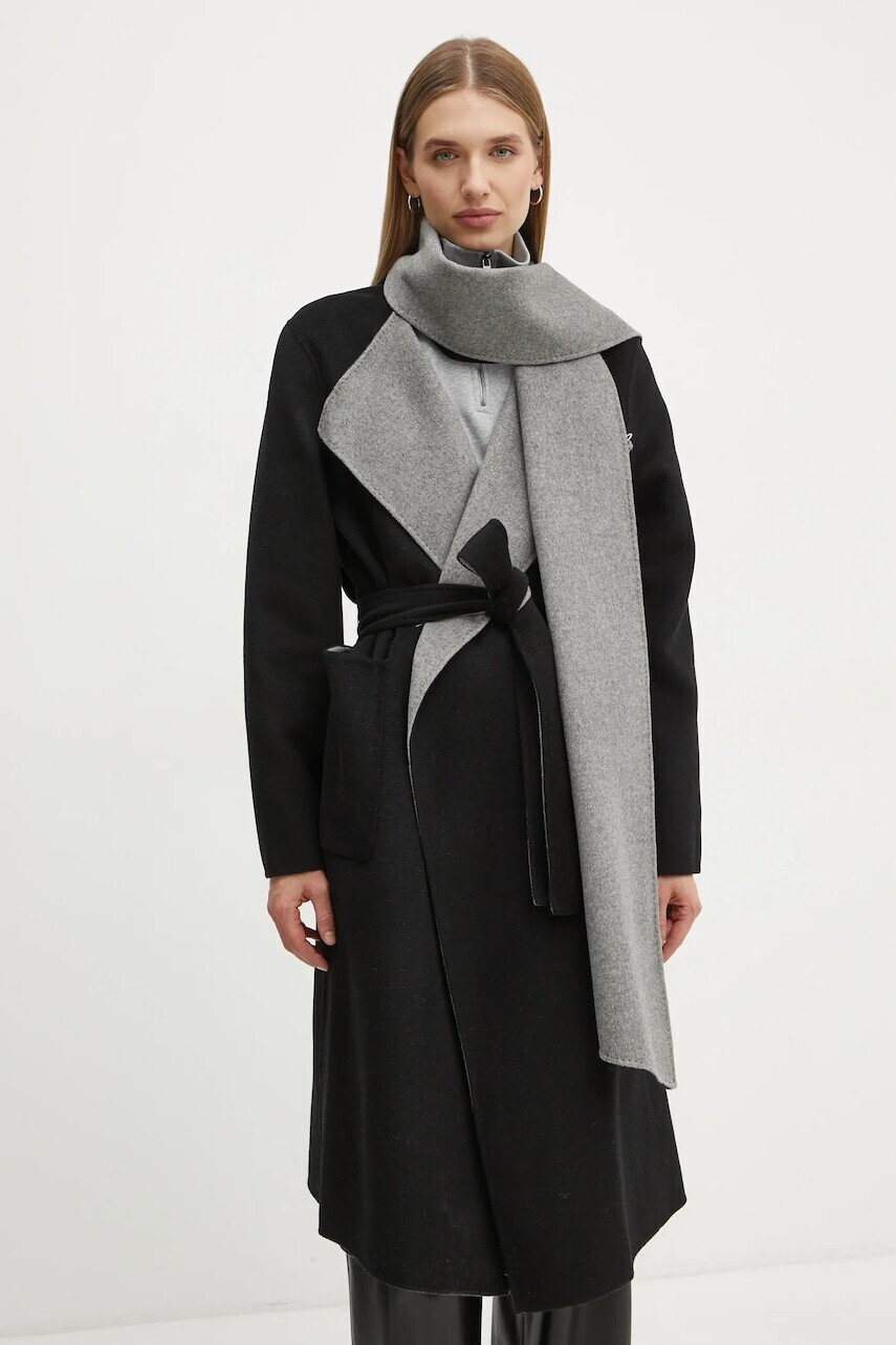 Obojstranný vlnený kabát Karl Lagerfeld čierna farba, prechodný, A1W15018