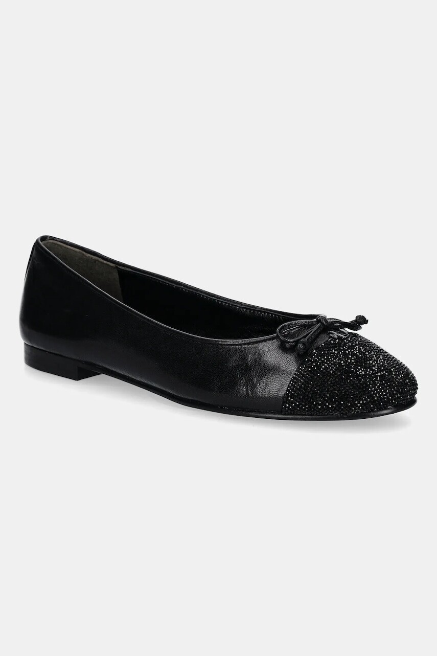 Kožené balerínky Tory Burch Cap-Toe Pave Ballet čierna farba, 166214-004