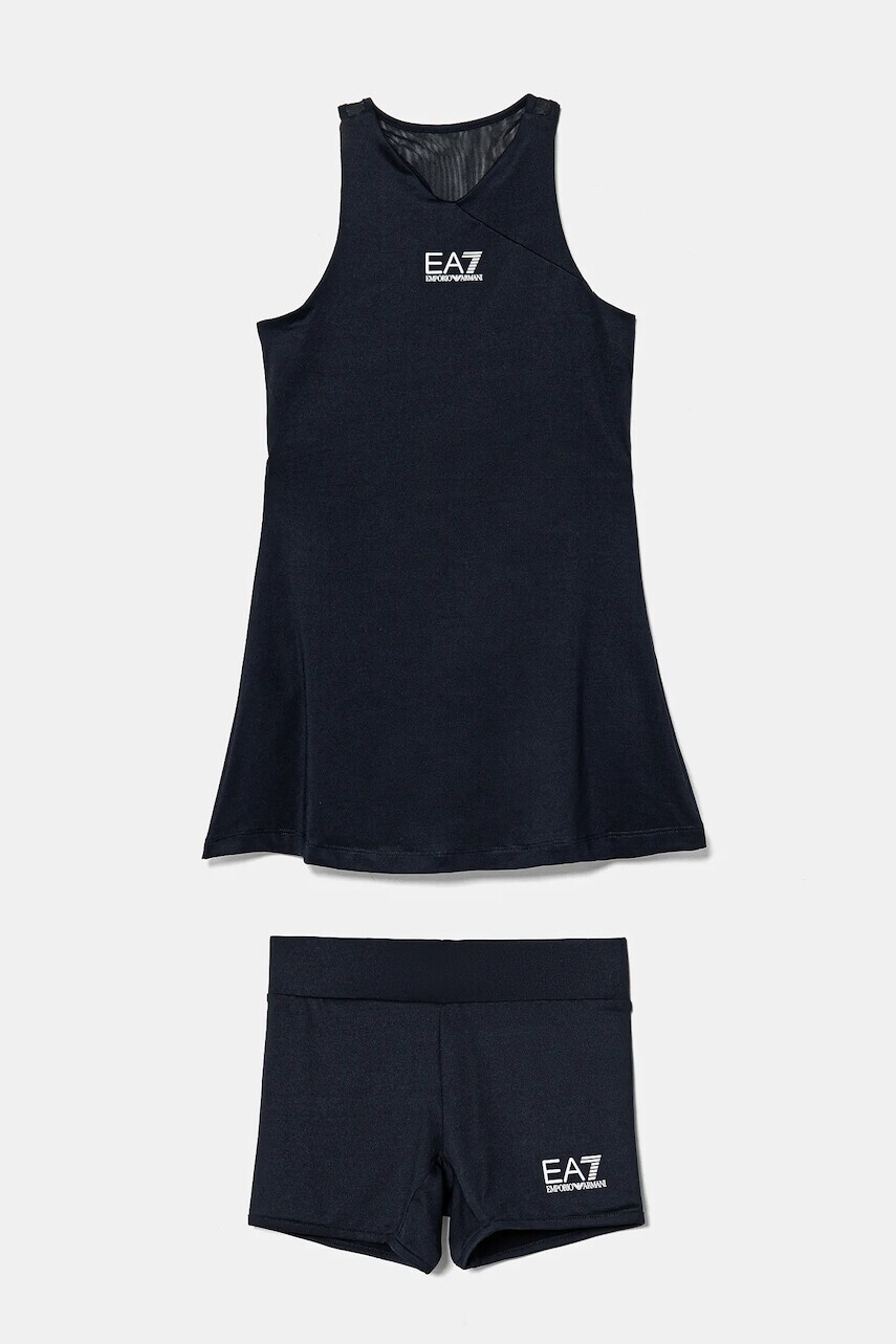 Dievčenské šaty EA7 Emporio Armani tmavomodrá farba, mini, áčkový strih, 8NFA51 FJGBZ