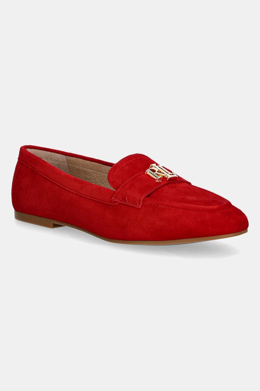 Semišové mokasíny Lauren Ralph Lauren Averi III dámske, červená farba, na plochom podpätku, 802946809006