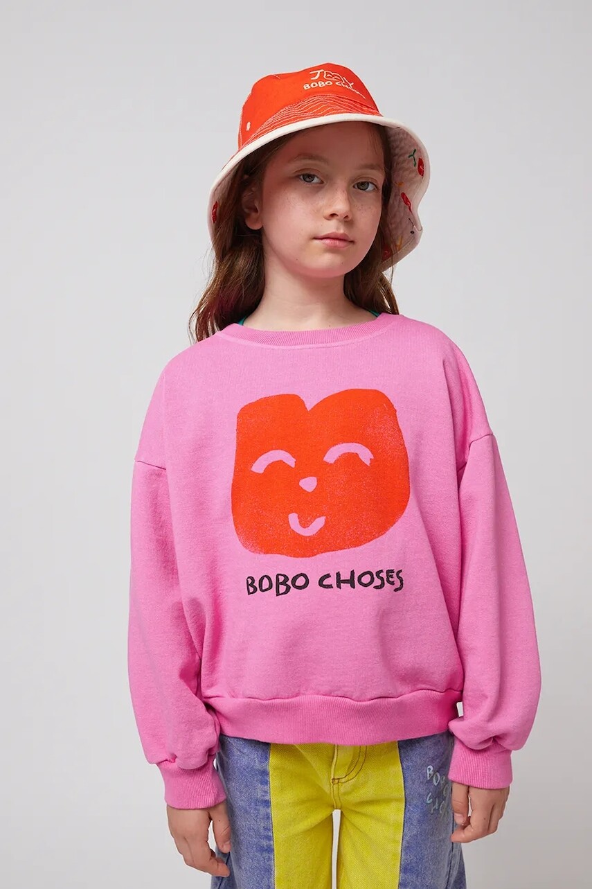 Detská mikina Bobo Choses Joyful Face ružová farba, s potlačou, 125AC033