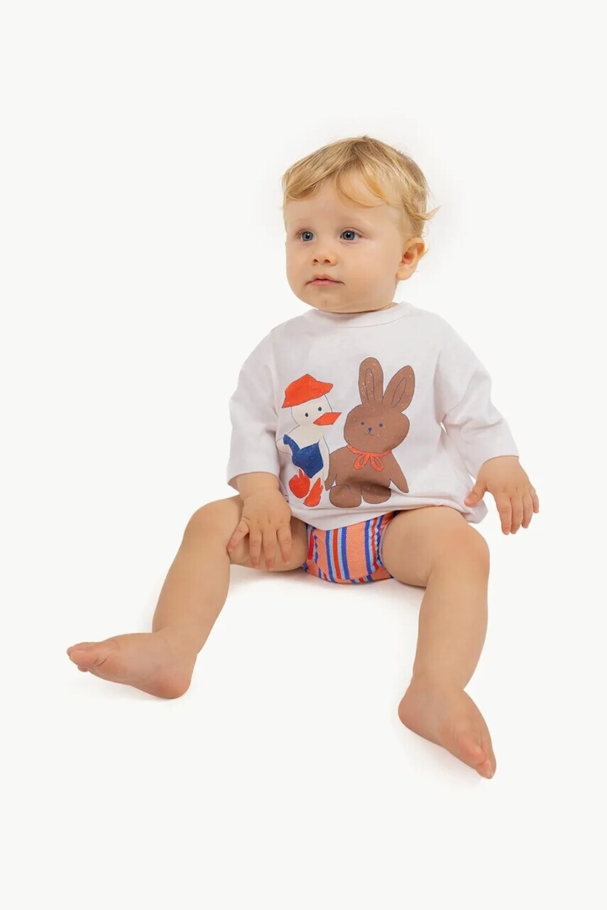 Tričko pre bábätko Tinycottons READERS GRAPHIC BABY TEE béžová farba, s potlačou, SS25-087