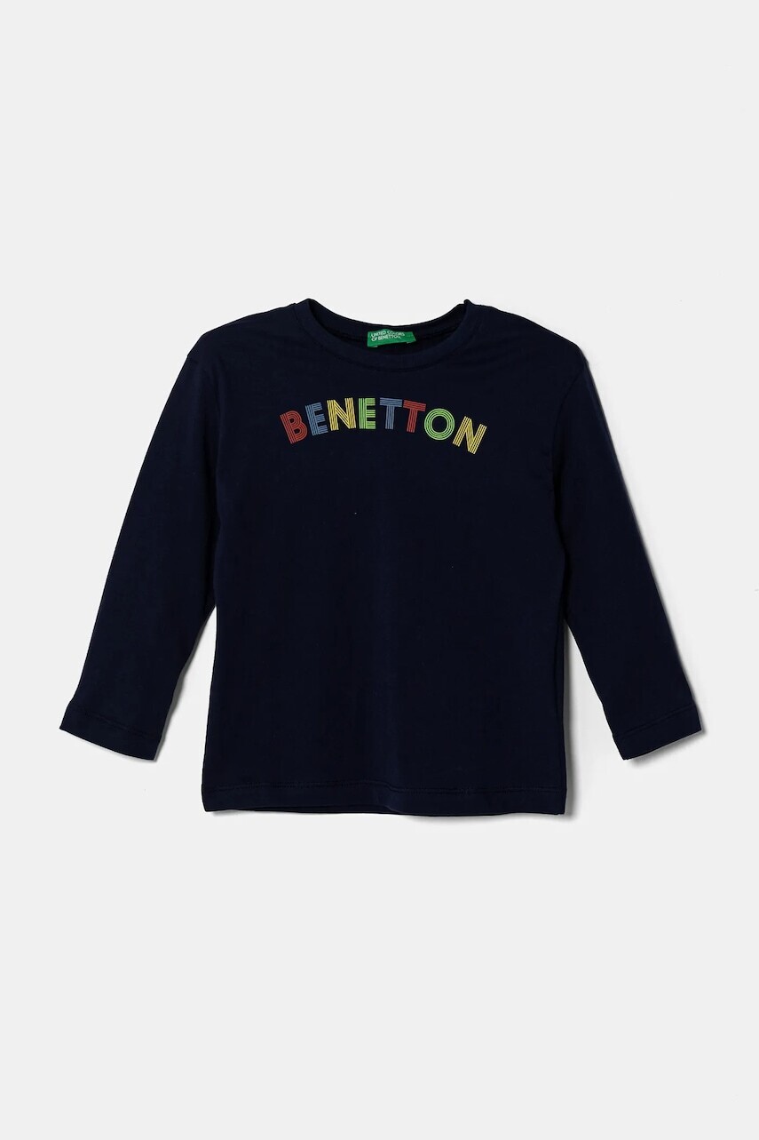 Detská bavlnená košeľa s dlhým rukávom United Colors of Benetton tmavomodrá farba, 3I1XG10HS