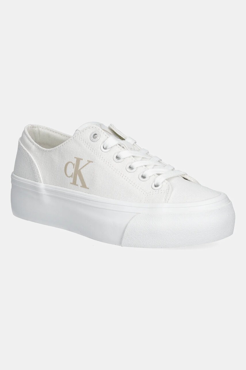 Tenisky Calvin Klein Jeans VULC FLATFORM LOW CV MG dámske, biela farba, YW0YW01763