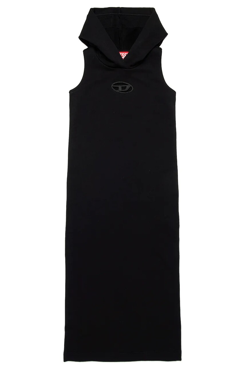 Dievčenské bavlnené šaty Diesel DYTES DRESS čierna farba, midi, rovný strih, J02203