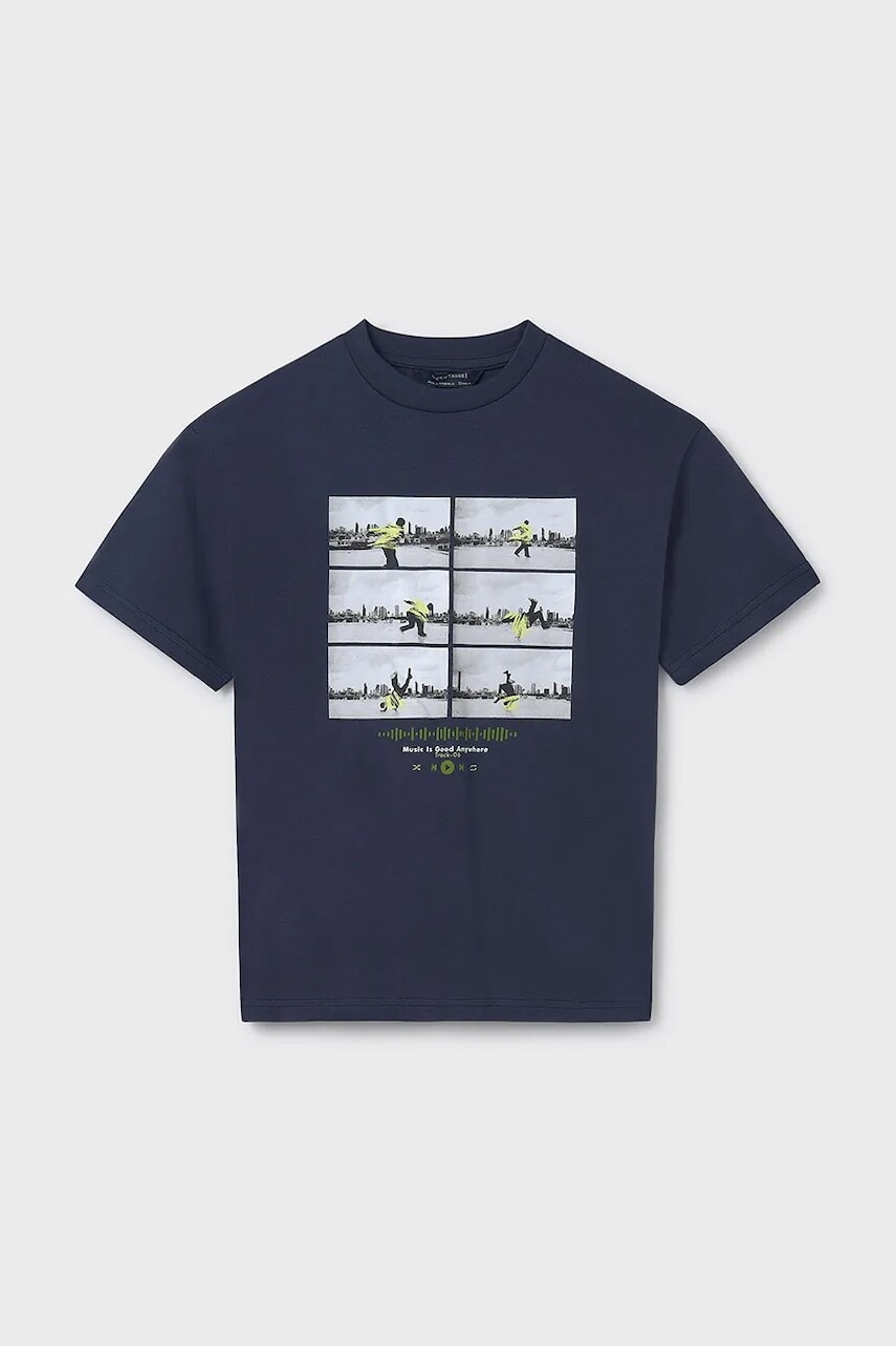 Detské bavlnené tričko Mayoral tmavomodrá farba, s potlačou, 6017