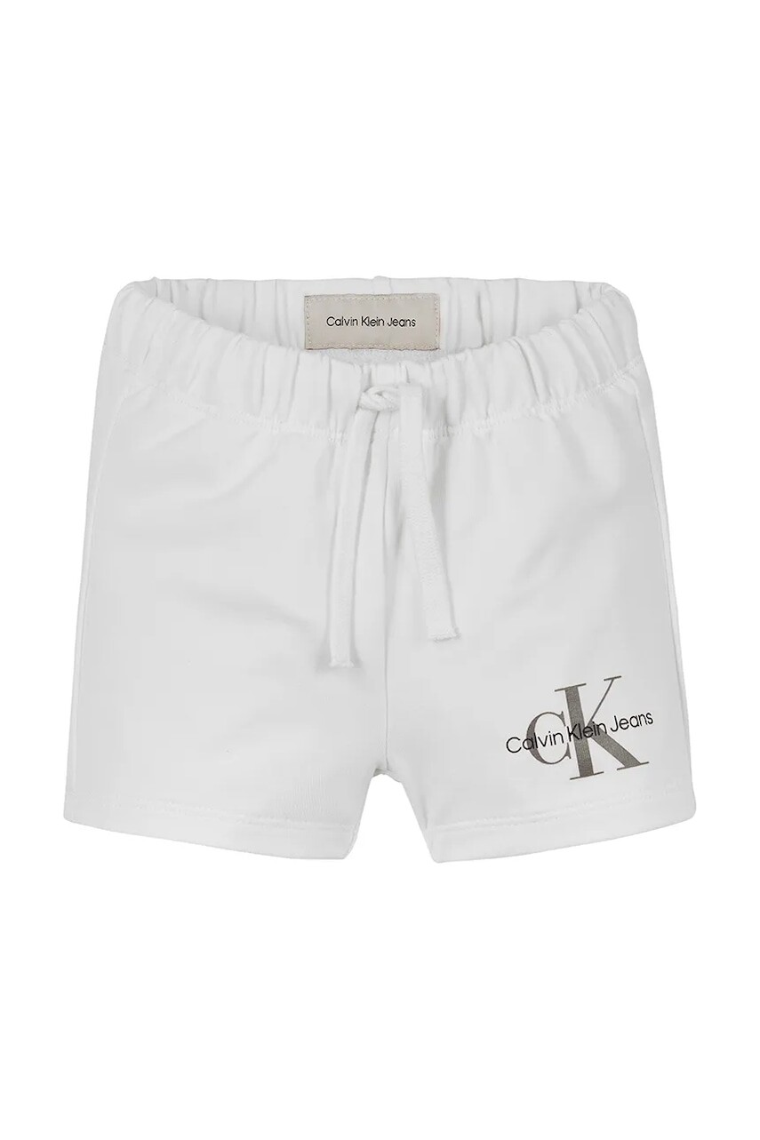 Detské krátke nohavice Calvin Klein Jeans biela farba, jednofarebné, IN0IN00061