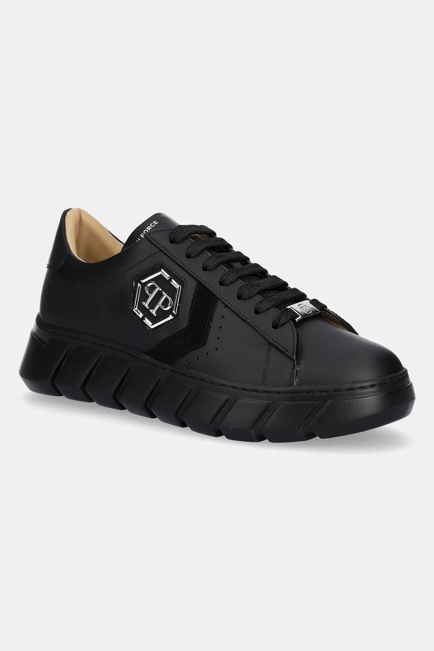 Kožené tenisky Philipp Plein Nappa Lo-Top Hexagon pánske, čierna farba, USC0698 PLE075N 0202