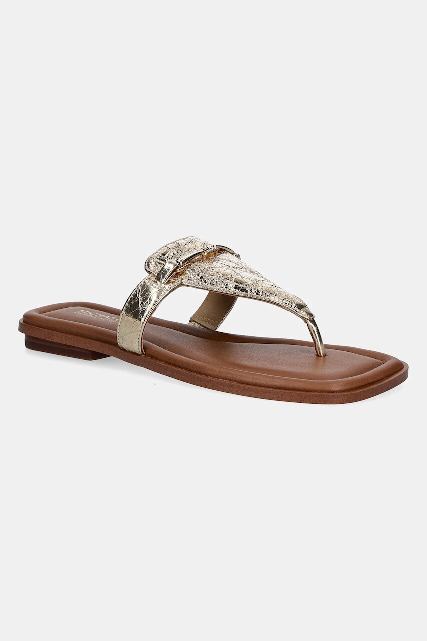 Kožené žabky MICHAEL Michael Kors Lena dámske, zlatá farba, na plochom podpätku, 40R5LEFS1M.740