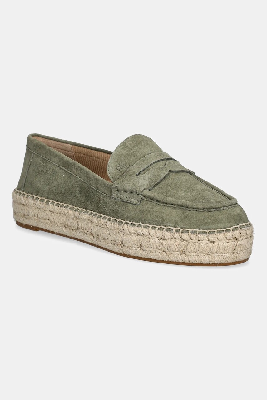 Semišové espadrilky Lauren Ralph Lauren Luize Loafer zelená farba, 802953958008