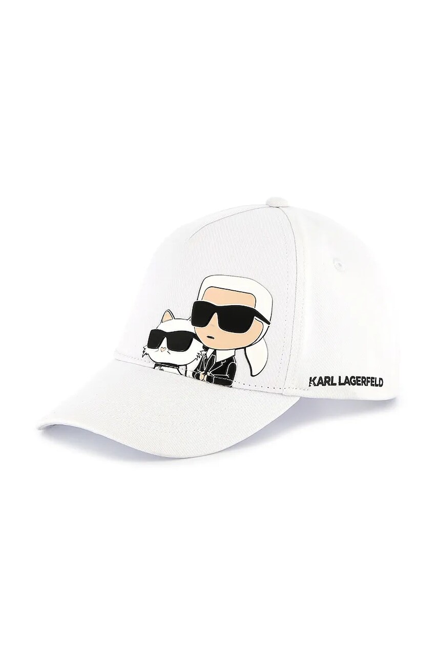 Detská bavlnená šiltovka Karl Lagerfeld biela farba, s nášivkou, Z30393