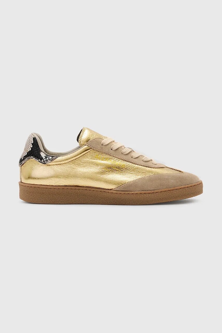 Kožené tenisky AllSaints Thelma Metallic Sneaker dámske, zlatá farba, W072FB