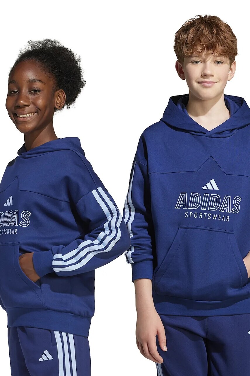 Detská mikina adidas tmavomodrá farba, s kapucňou, s potlačou, JC8072