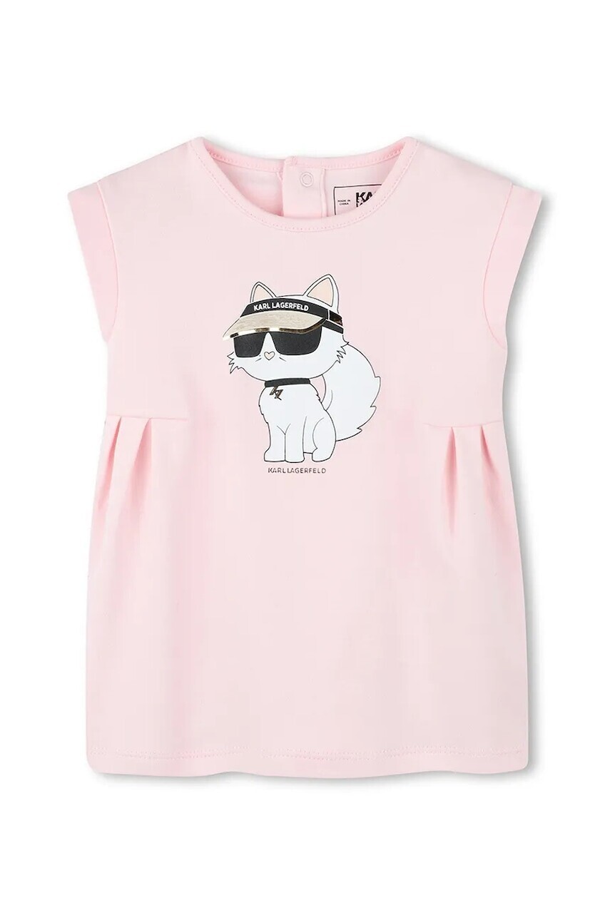 Detské bavlnené šaty Karl Lagerfeld ružová farba, mini, rovný strih, Z30510