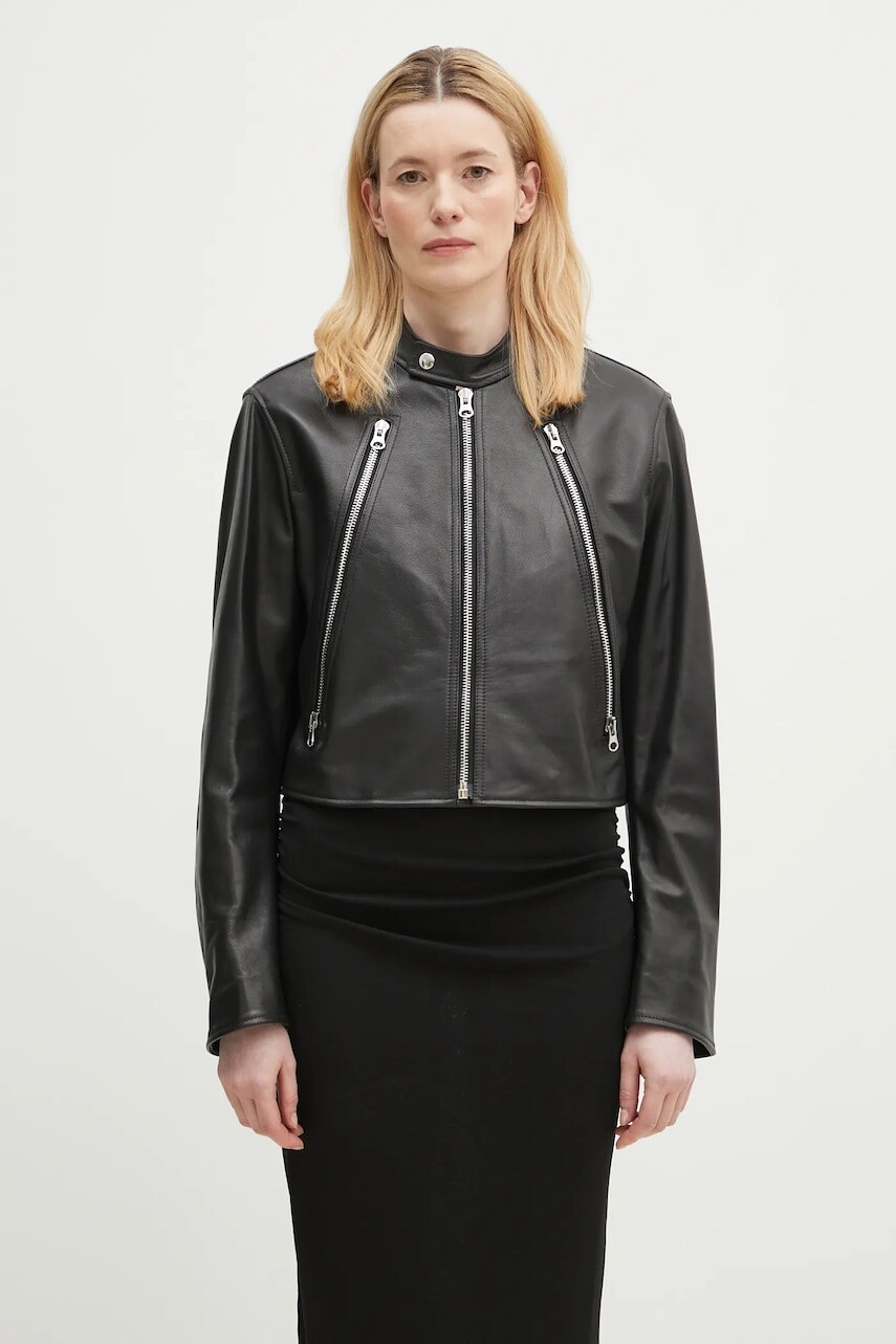 Kožená bunda MM6 Maison Margiela čierna farba, prechodná, oversize, S52AM0317