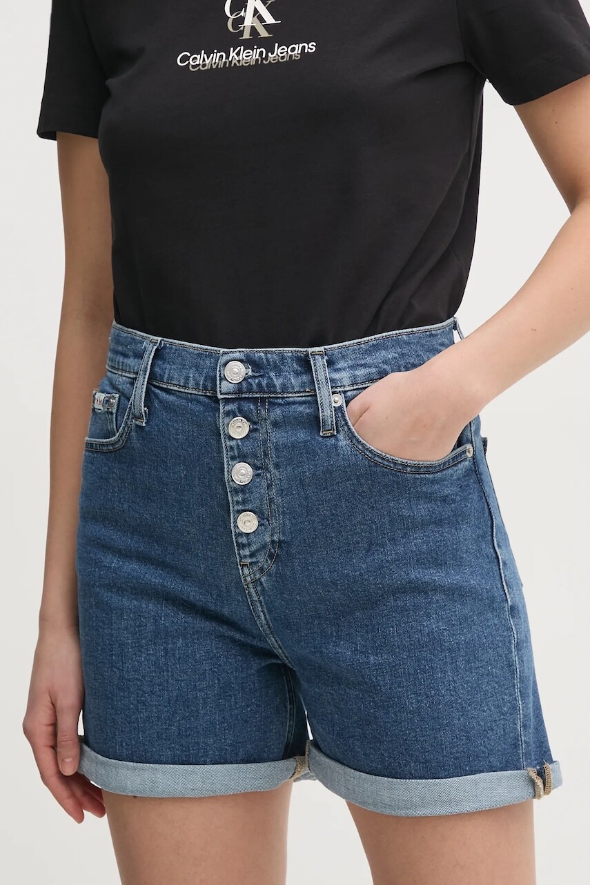 Šortky Calvin Klein Jeans dámske, jednofarebné, vysoký pás, J20J225512