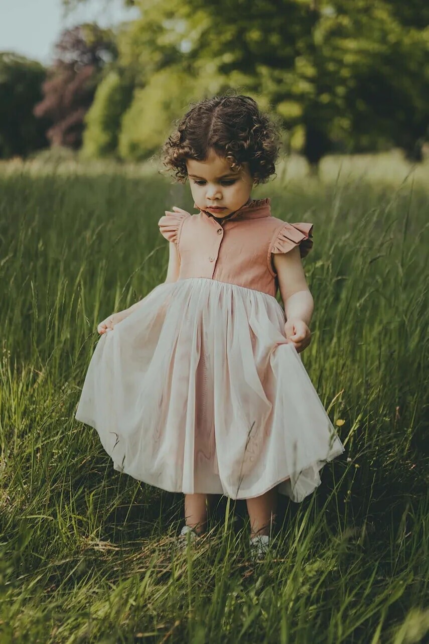 Dievčenské šaty Donsje Fleurance Dress oranžová farba, mini, áčkový strih, 4062900