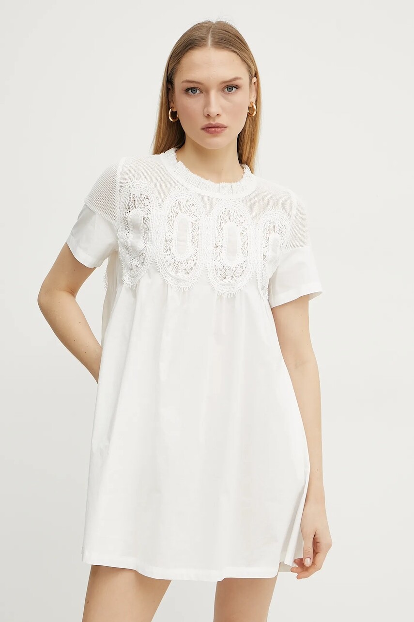 Bavlnené šaty Ermanno Scervino biela farba, mini, oversize, 56TQ037E36