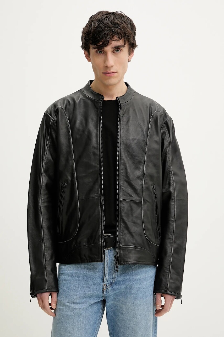 Kožená bunda Diesel L-KRIXY JACKET čierna farba, prechodná, oversize, A16866.0EPAU
