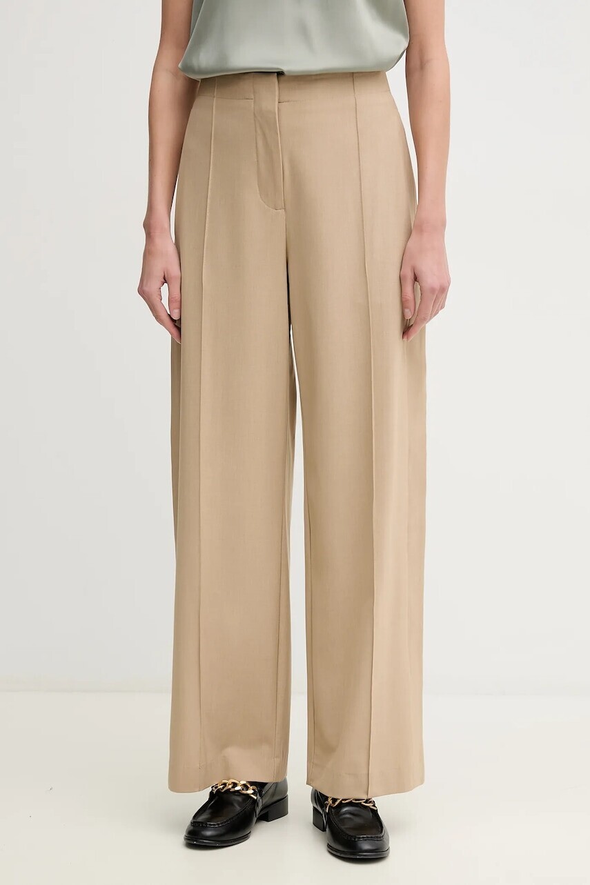 Nohavice Mos Mosh dámske, béžová farba, široké, vysoký pás, 169780