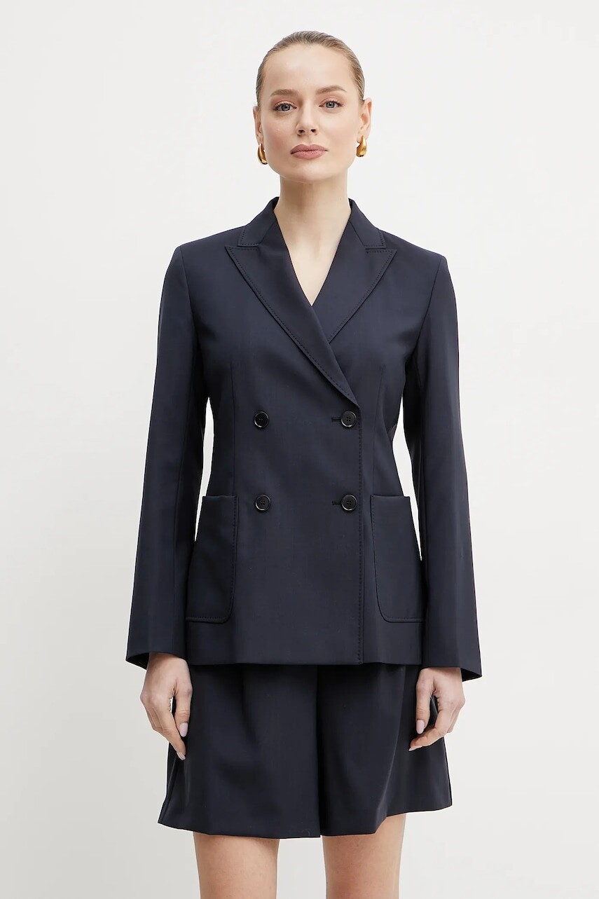 Sako Weekend Max Mara tmavomodrá farba, dvojradové, jednofarebné, 2515041031600