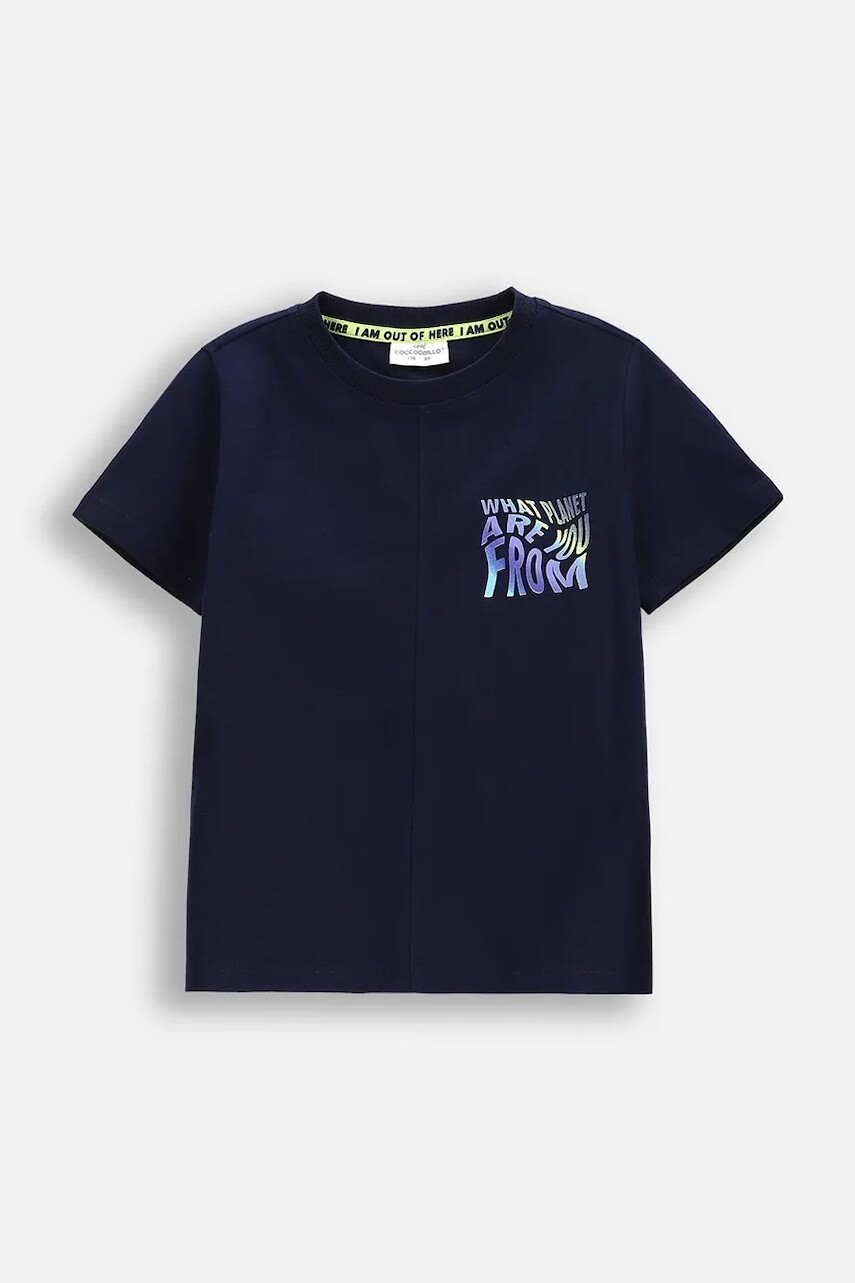 Detské bavlnené tričko Coccodrillo tmavomodrá farba, s potlačou, COSMIC RAVE BOY KIDS