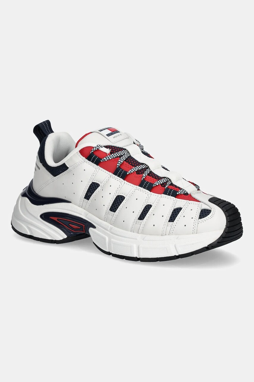 Kožené tenisky Tommy Jeans ARCHIVE 95 pánske, biela farba, EM0EM01584