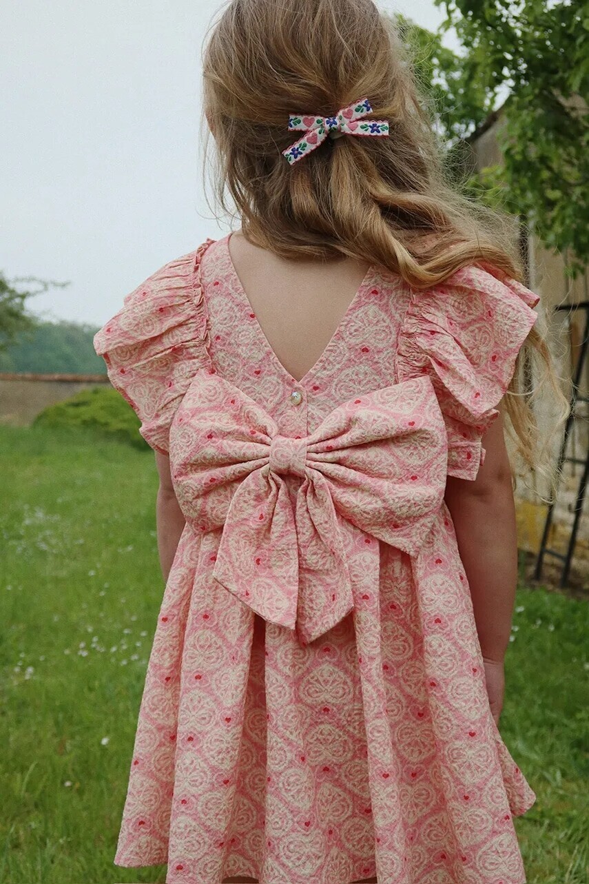 Dievčenské šaty Konges Sløjd AVA BOW DRESS GOTS ružová farba, mini, áčkový strih, KS102444