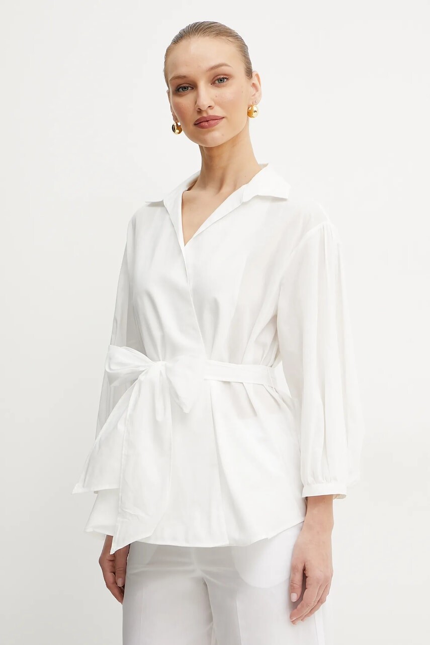 Košeľa s prímesou hodvábu Weekend Max Mara dámske, biela farba, voľný strih, s klasickým golierom, 2515111142600