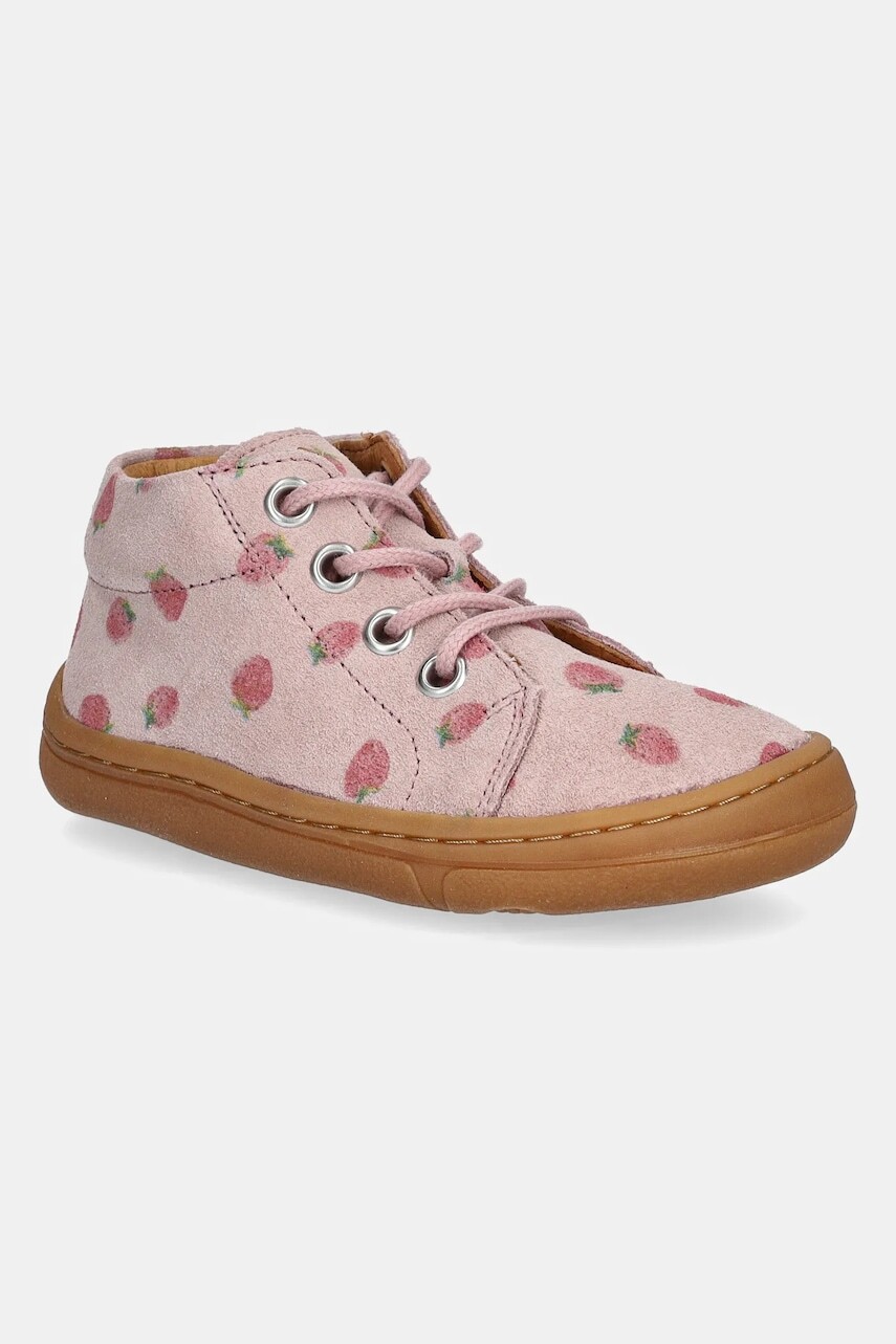Detské semišové poltopánky Froddo BAREFOOT FIRST STEP LACES ružová farba, G2130325