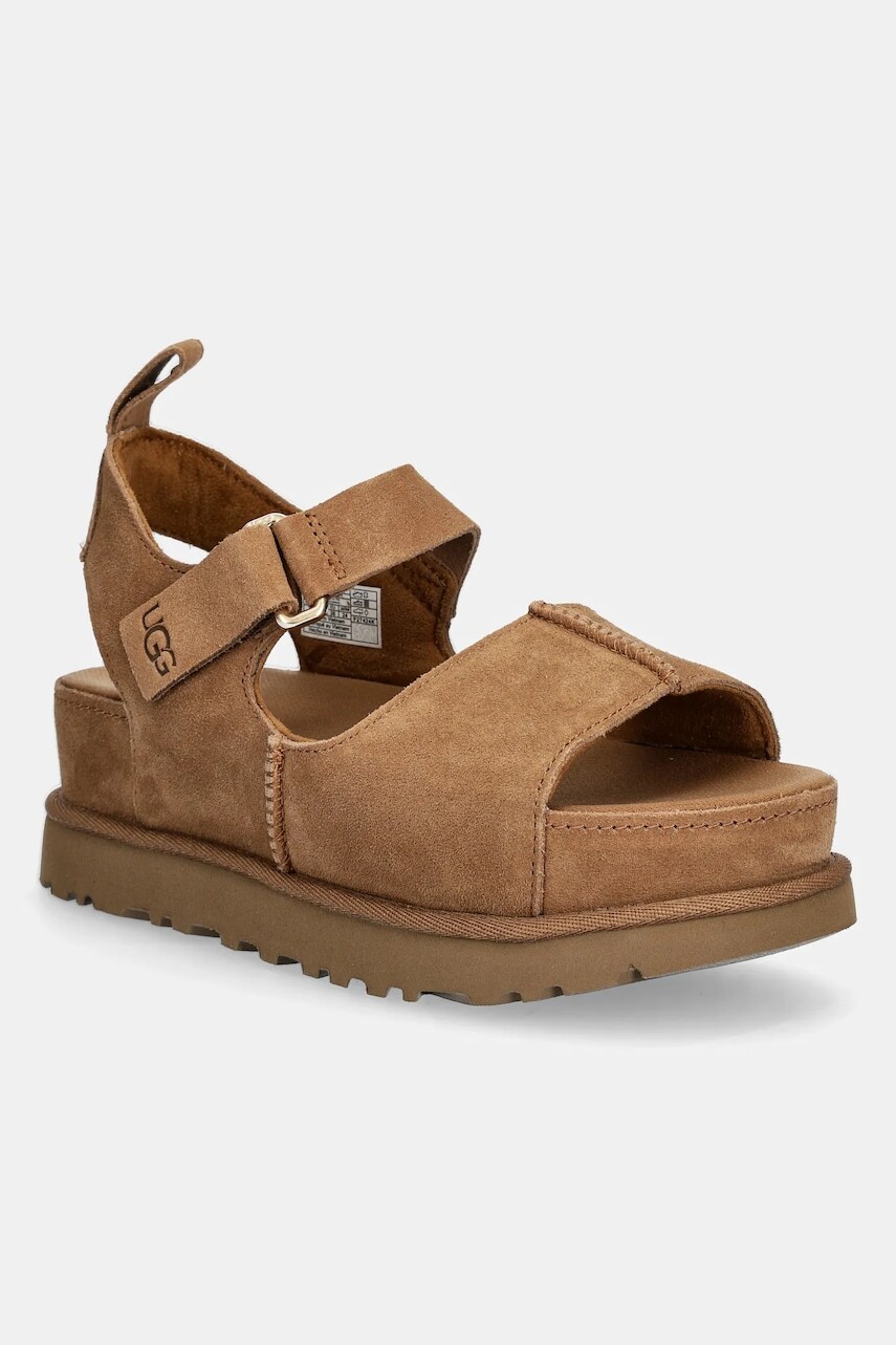 Semišové sandále UGG Goldenstar Hi dámske, hnedá farba, na platforme, 1167356-CHE