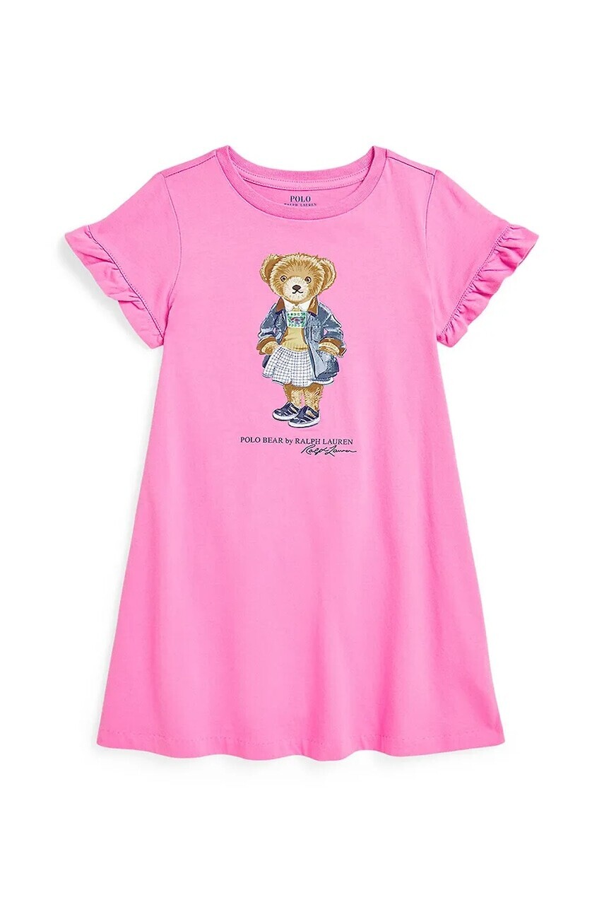 Dievčenské bavlnené šaty Polo Ralph Lauren ružová farba, mini, rovný strih, 312965157002