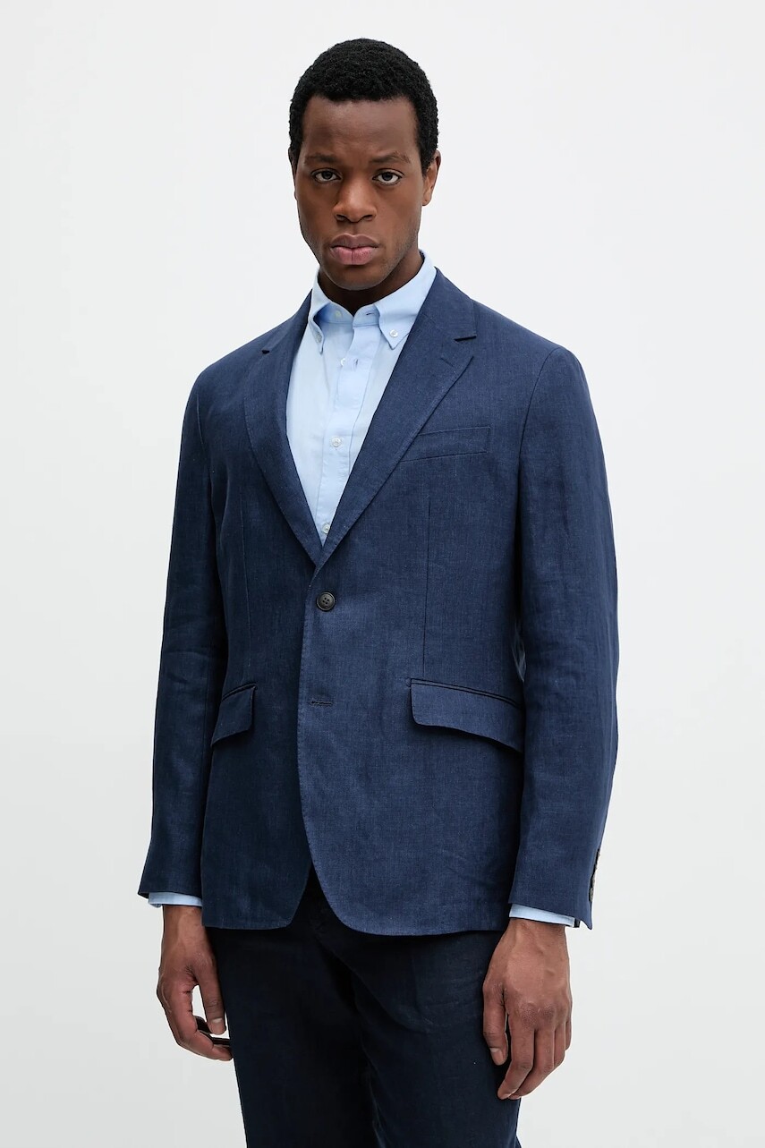 Ľanové sako Hackett London pánske, tmavomodrá farba, HM443515R